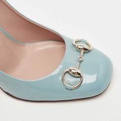Pre Owned Gucci Blue Patent Leather Jolene Horsebit Pumps Size 39