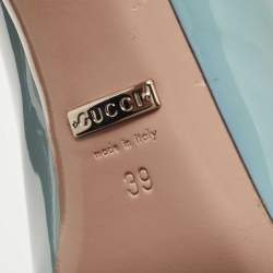 Pre Owned Gucci Blue Patent Leather Jolene Horsebit Pumps Size 39