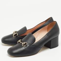 Pre Owned Gucci Black Leather Horsebit Loafer Pumps Size 39 
