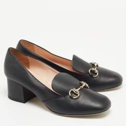 Pre Owned Gucci Black Leather Horsebit Loafer Pumps Size 39 