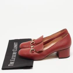 Pre Owned Gucci Burgundy Leather Loafer Horsebit Pumps Size 38.5
