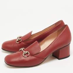 Pre Owned Gucci Burgundy Leather Loafer Horsebit Pumps Size 38.5