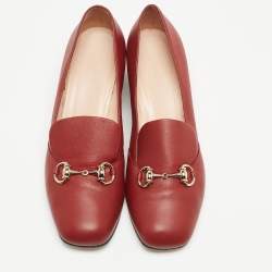 Pre Owned Gucci Burgundy Leather Loafer Horsebit Pumps Size 38.5