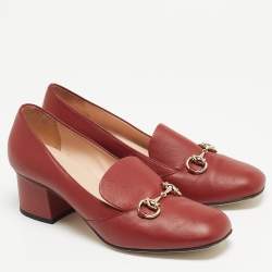 Pre Owned Gucci Burgundy Leather Loafer Horsebit Pumps Size 38.5