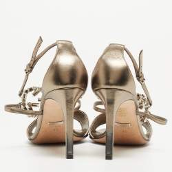 Gucci Metallic Grey Leather Crystal Embellished Ankle Strap Sandals Size 39