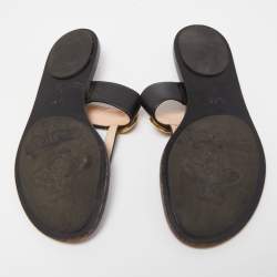 Gucci Black Leather GG Marmont Thong Flats Size 37