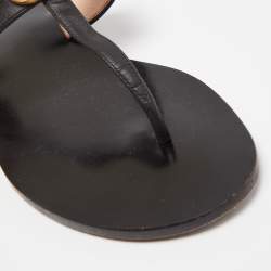 Gucci Black Leather GG Marmont Thong Flats Size 37