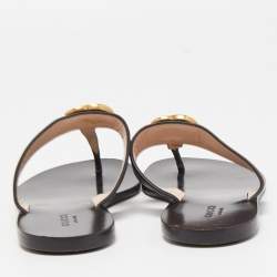 Gucci Black Leather GG Marmont Thong Flats Size 37