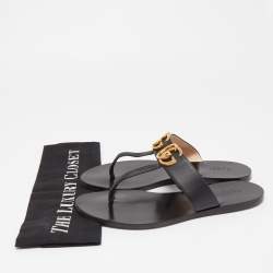 Gucci Black Leather GG Marmont Thong Flats Size 37