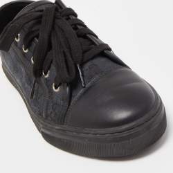 مملوكة مسبقًا Gucci Black Leather and GG Canvas Cap Toe Low Top Sneakers Size 37.5
