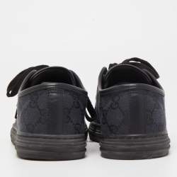 مملوكة مسبقًا Gucci Black Leather and GG Canvas Cap Toe Low Top Sneakers Size 37.5