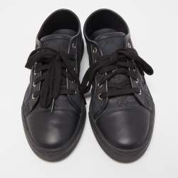 مملوكة مسبقًا Gucci Black Leather and GG Canvas Cap Toe Low Top Sneakers Size 37.5