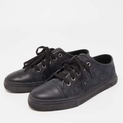 مملوكة مسبقًا Gucci Black Leather and GG Canvas Cap Toe Low Top Sneakers Size 37.5