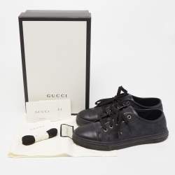 مملوكة مسبقًا Gucci Black Leather and GG Canvas Cap Toe Low Top Sneakers Size 37.5
