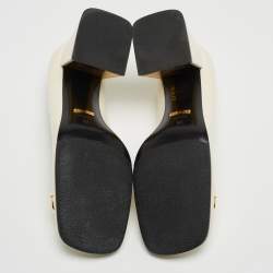 مملوكة مسبقًا Gucci Off White Leather Horsebit Loafer Pumps Size 36