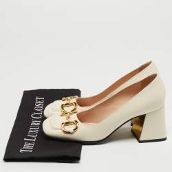 مملوكة مسبقًا Gucci Off White Leather Horsebit Loafer Pumps Size 36