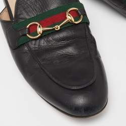 Gucci Black Leather GG Web Princetown Slide Mules Size 39