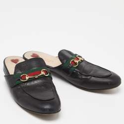Gucci Black Leather GG Web Princetown Slide Mules Size 39