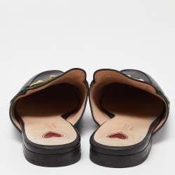 Gucci Black Leather GG Web Princetown Slide Mules Size 39