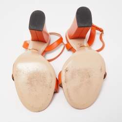 Gucci Orange Leather GG Marmont Ankle Strap Sandals Size 38