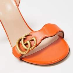Gucci Orange Leather GG Marmont Ankle Strap Sandals Size 38