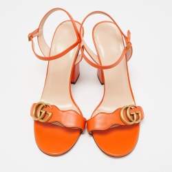 Gucci Orange Leather GG Marmont Ankle Strap Sandals Size 38
