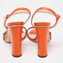 Gucci Orange Leather GG Marmont Ankle Strap Sandals Size 38