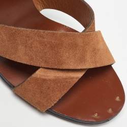 Pre Owned Gucci Brown Leather and Suede Candy Cross Sandals Size 39.5