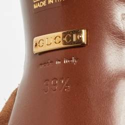 Pre Owned Gucci Brown Leather and Suede Candy Cross Sandals Size 39.5