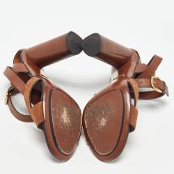 Pre Owned Gucci Brown Leather and Suede Candy Cross Sandals Size 39.5