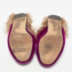 Gucci Purple Velvet and Fur Lined Princetown Flat Mules Size 39.5