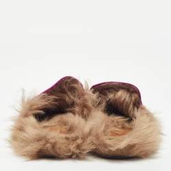 Gucci Purple Velvet and Fur Lined Princetown Flat Mules Size 39.5