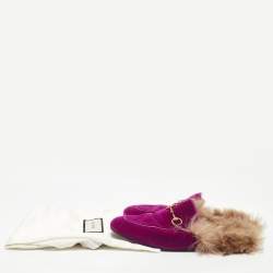 Gucci Purple Velvet and Fur Lined Princetown Flat Mules Size 39.5