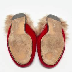 مملوكة مسبقًا Gucci Red Velvet Horsebit Princetown Flat Mules Size 40