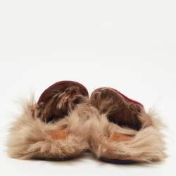 مملوكة مسبقًا Gucci Red Velvet Horsebit Princetown Flat Mules Size 40