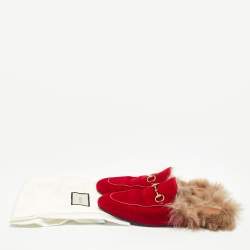 مملوكة مسبقًا Gucci Red Velvet Horsebit Princetown Flat Mules Size 40