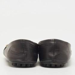 Pre Owned Gucci Black Leather Bayadere Bee Flats Size 35