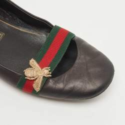 Pre Owned Gucci Black Leather Bayadere Bee Flats Size 35