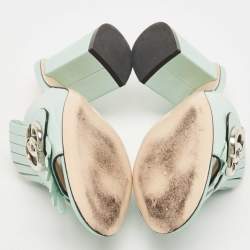Gucci Blue Leather GG Marmont Fringe Slide Sandals Size 36