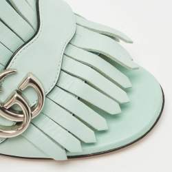 Gucci Blue Leather GG Marmont Fringe Slide Sandals Size 36