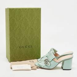Gucci Blue Leather GG Marmont Fringe Slide Sandals Size 36