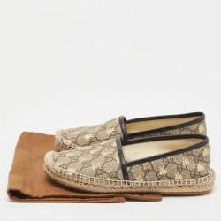 Gucci Brown/Beige GG Supreme Canvas Bee Espadrille Flats Size 35