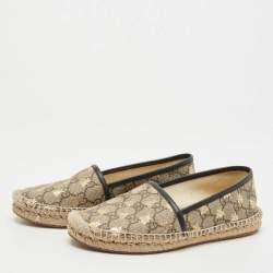 Gucci Brown/Beige GG Supreme Canvas Bee Espadrille Flats Size 35