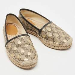 Gucci Brown/Beige GG Supreme Canvas Bee Espadrille Flats Size 35