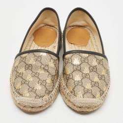 Gucci Brown/Beige GG Supreme Canvas Bee Espadrille Flats Size 35