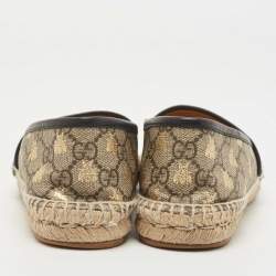 Gucci Brown/Beige GG Supreme Canvas Bee Espadrille Flats Size 35