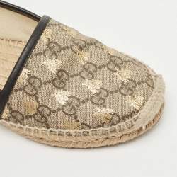 Gucci Brown/Beige GG Supreme Canvas Bee Espadrille Flats Size 35