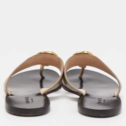 Pre Owned Gucci Light Brown Leather GG Marmont Thong Flats Size 37