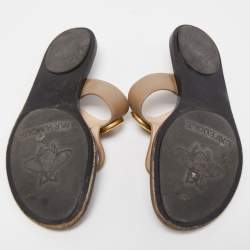 Pre Owned Gucci Light Brown Leather GG Marmont Thong Flats Size 37