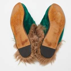 Gucci Green Velvet Horsebit Princetown Flat Mules Size 35